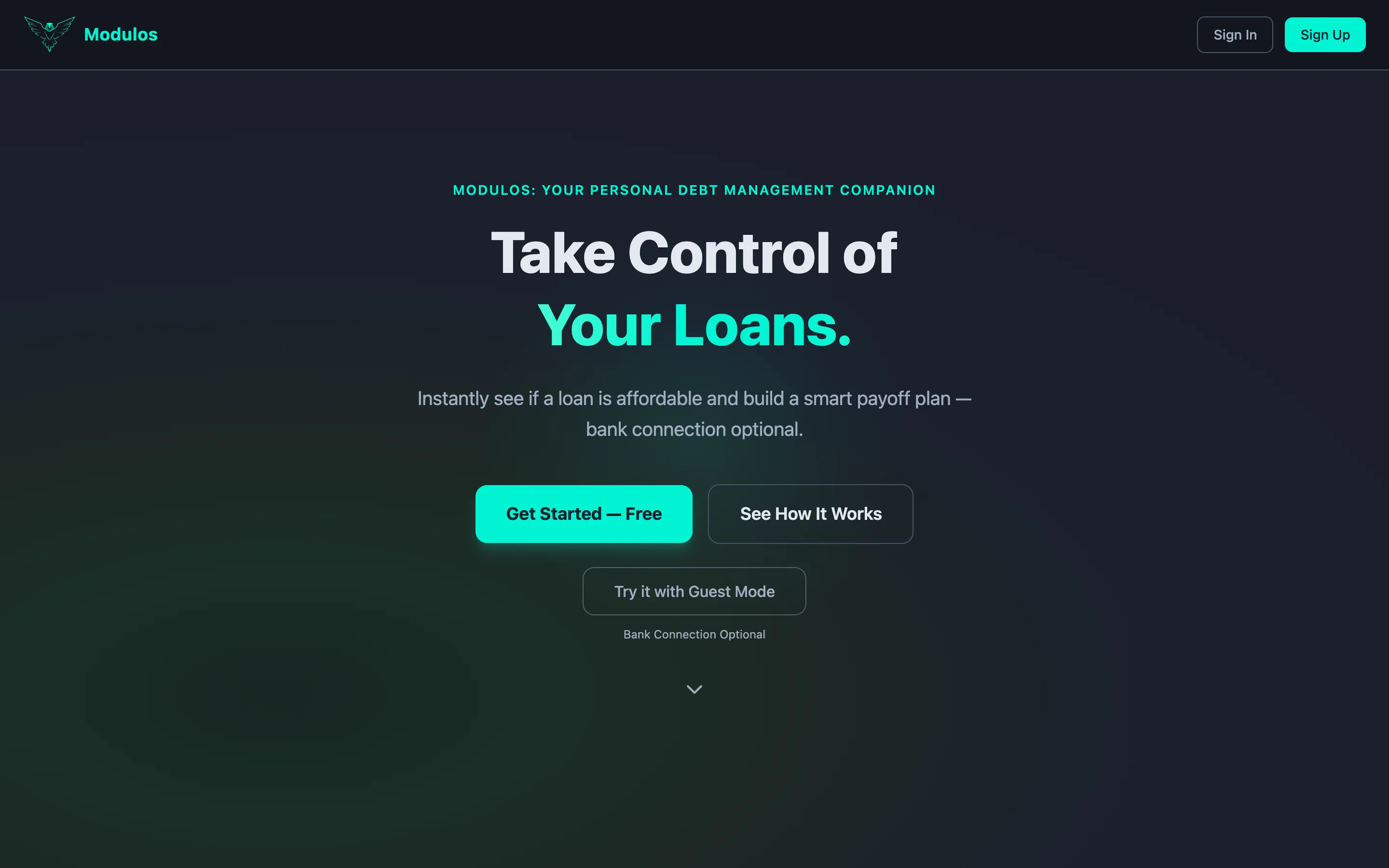 Modulos landing page: Take Control of Your Loans.